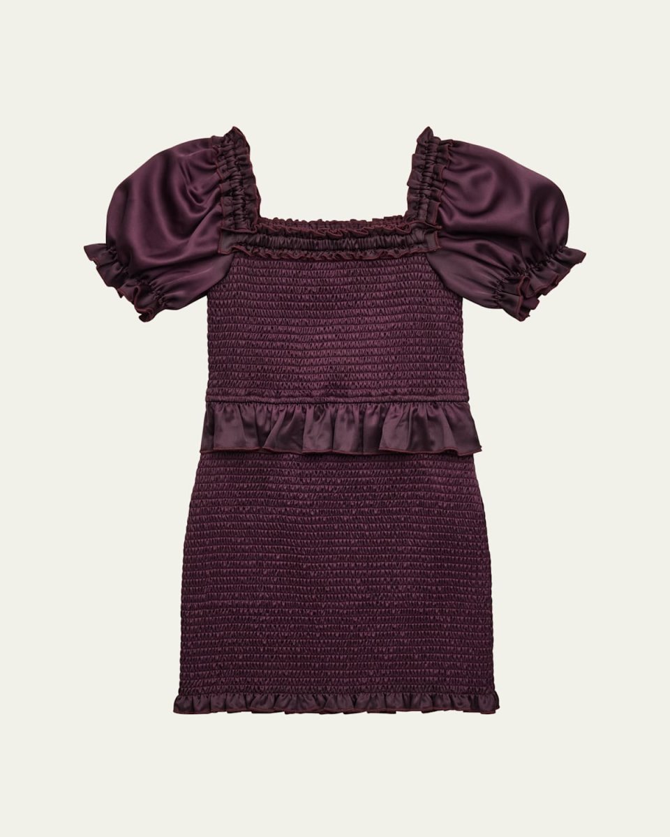 Girl's Tween Smocked Dress W/ Puffer Sleeves, Size S-XL